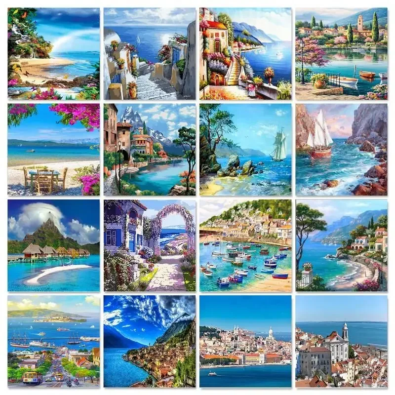 

593080 City Diy Paint By Numbers For Adults Seascape Pictures Digital Painting Drawing By Numbers With Brushes Home Wall Deco