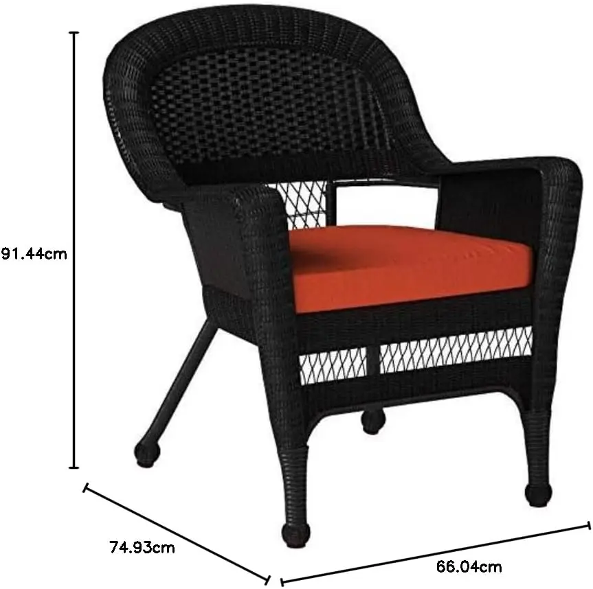 Silla de mimbre con cojín rojo naranja, negro/W00207-