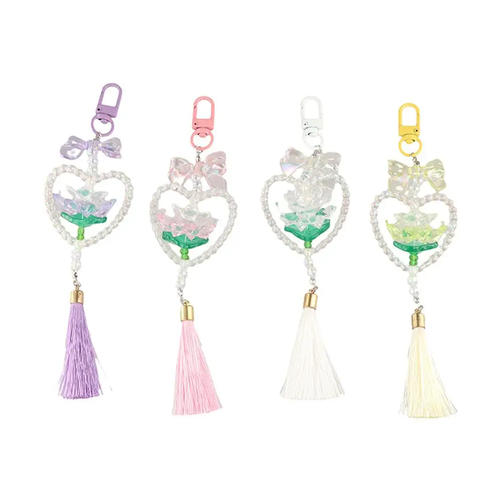 Bag Decoration Lotus Mobile Phone Pendant with Tassel Lanyard Mobile Phone Chain Beaded Creative Mobile Phone Strap Women Girls