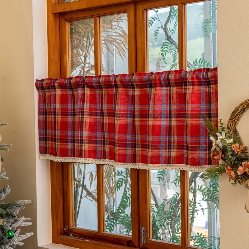 Christmas Red and black Plaid Curtains Short Farmhouse Style Gingham Curtain Christmas for Living Room Bedroom Dining Room