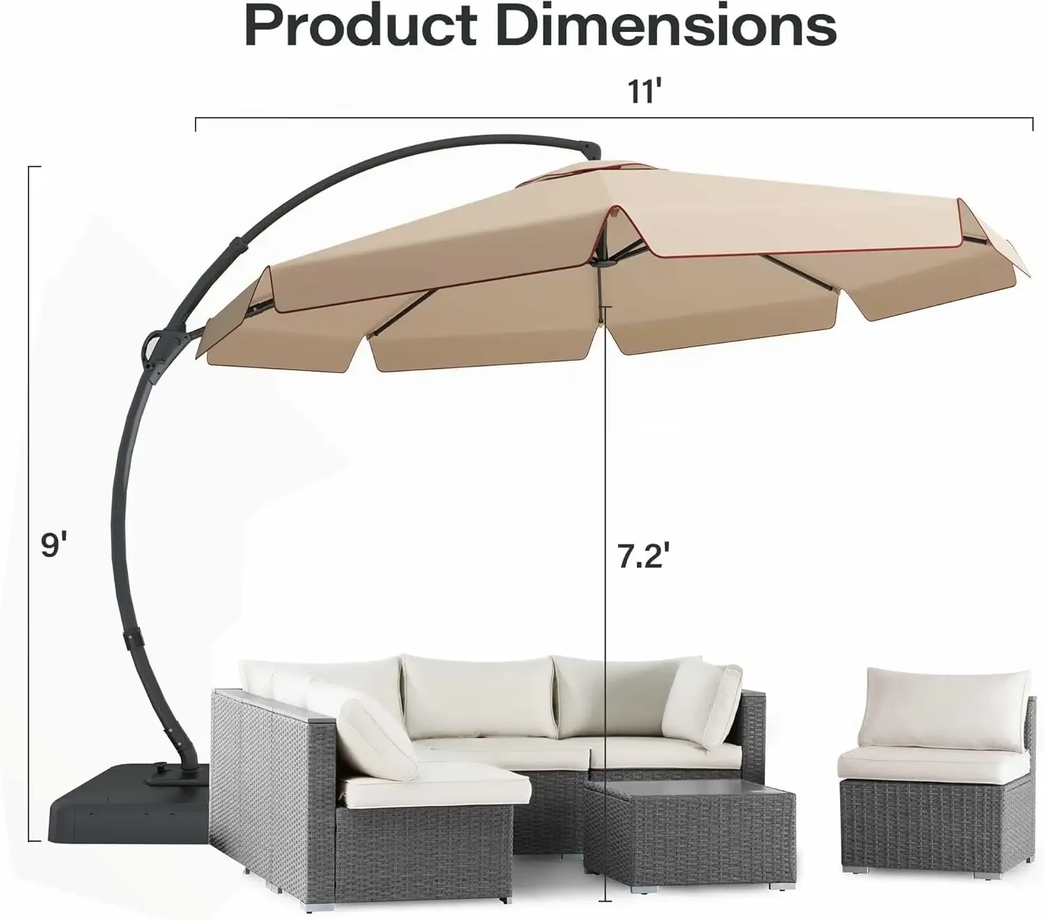 Outdoor Patio Umbrella, Deluxe Curvy Cantilever Umbrella Heavy Duty Offset with 360° Rotation Base for Market,, Customized