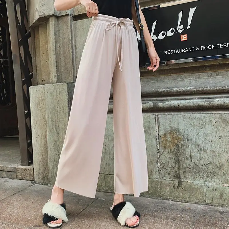 2019 new wide leg pants Korean version of the wild nine pants loose wide leg pants female summer sense high waist pants