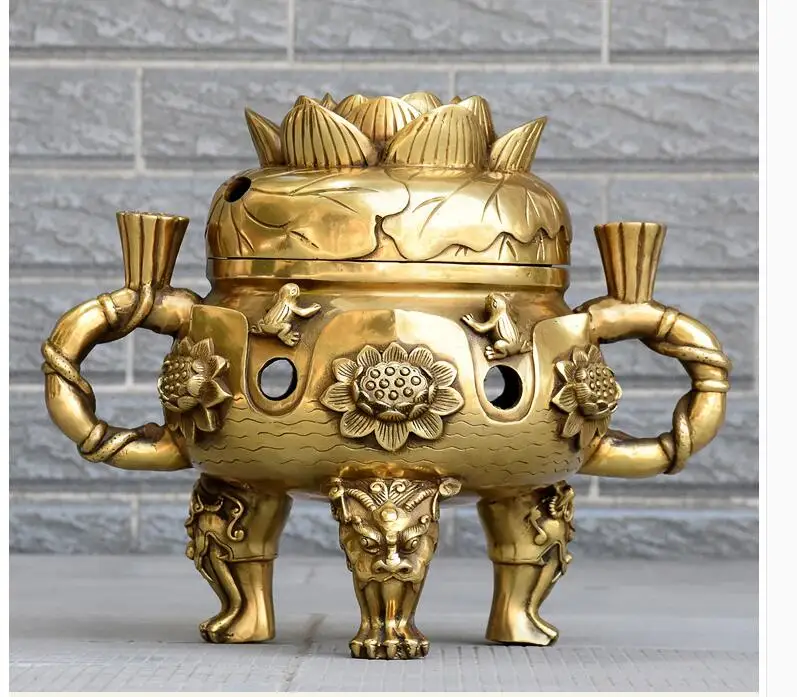 34CM huge  HOME OFFICE Talisman-The town house Money Drawing business FENG SHUI High grade brass incense burner