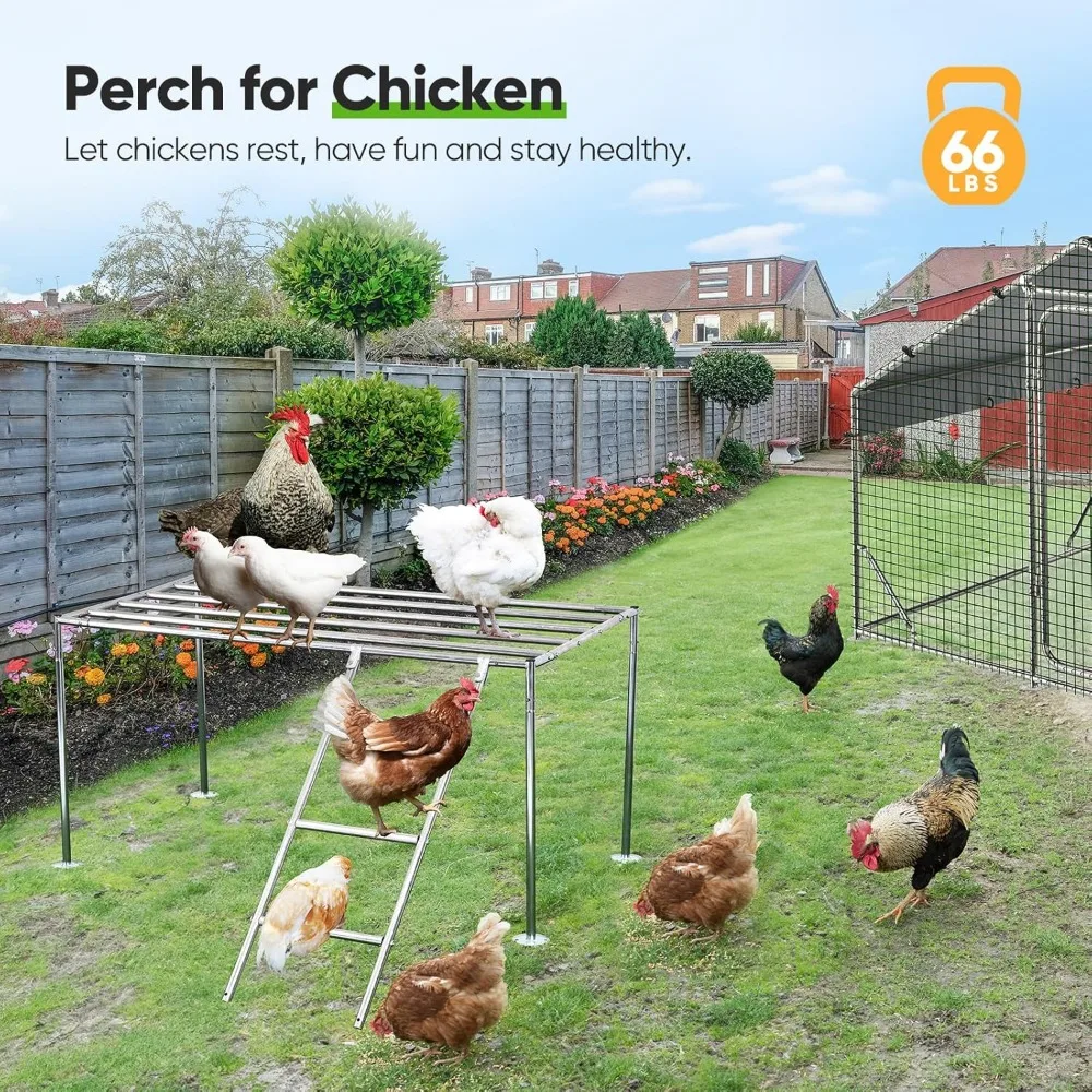 Large Metal Chicken Coop Run W/Roosting Perch for 30+ Poultry with Galvanized Hardware Cloth and Waterproof Roof Cover18x9x6.6FT