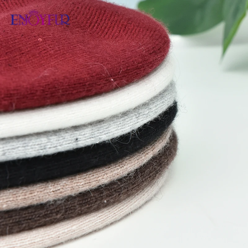 استمتع بالشتاء القبعات للنساء الخريف الصوف متماسكة قبعات البيريه مع الترتر الدافئة طبقة مزدوجة الكلاسيكية Frech نمط قبعة البيريه #4