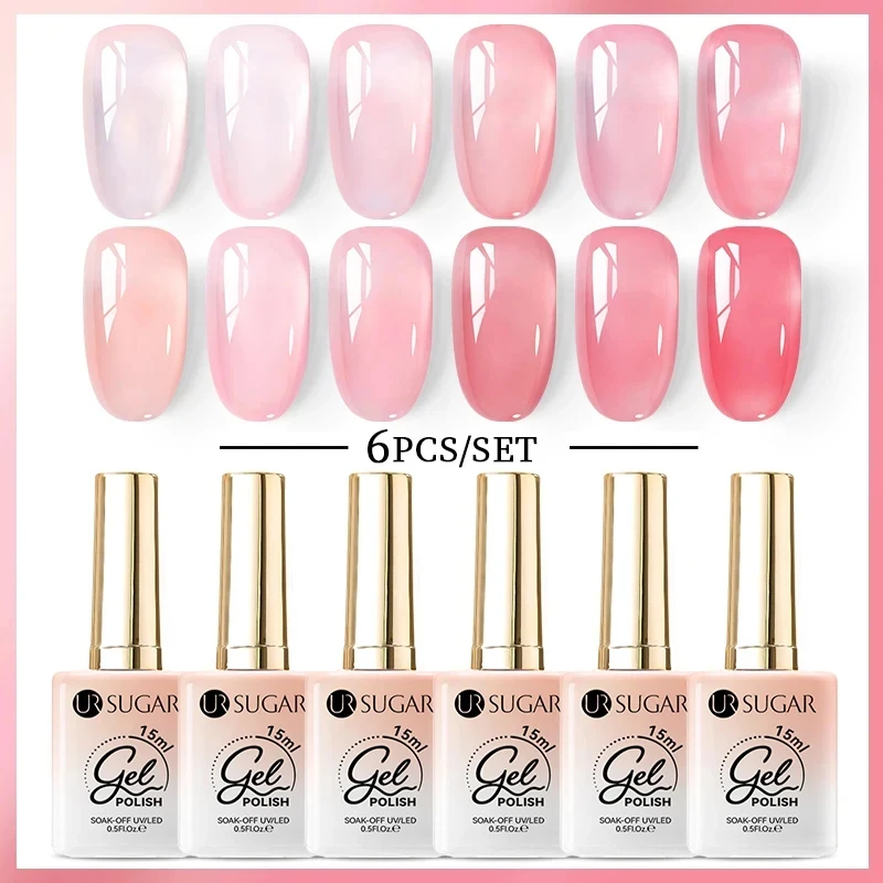 UR السكر 15 مللي هلام عارية الوردي هلام طلاء الأظافر مجموعة حليبي الأبيض شير كريستال الطبيعية شفافة نقع قبالة هلام البولندية 8/6/4 قطعة عدة