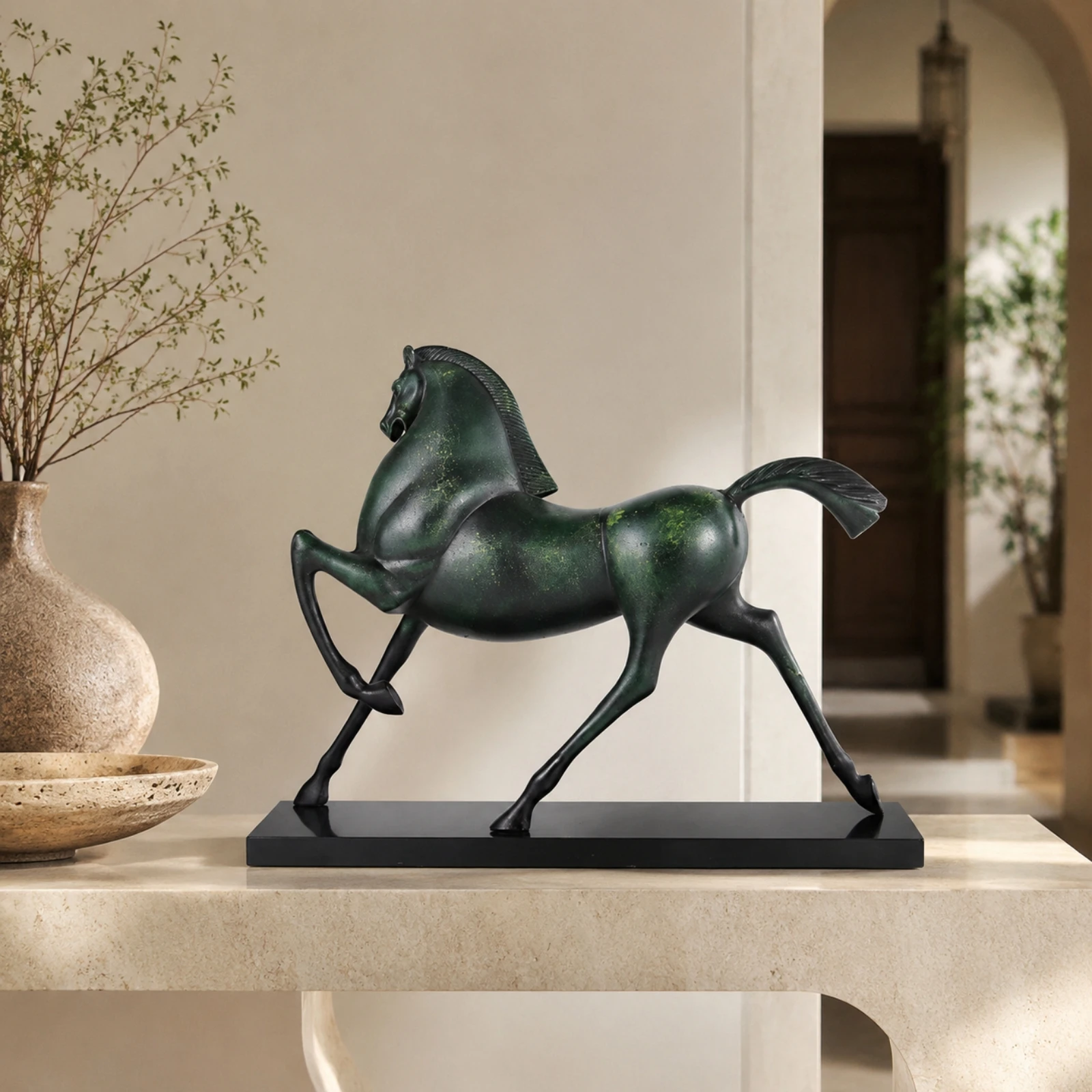 Metal Horse Sculpture Hand-Finished Chinese-Inspired Horse Figurine Ornament Long-Lasting Lightweight for Office, Entryway