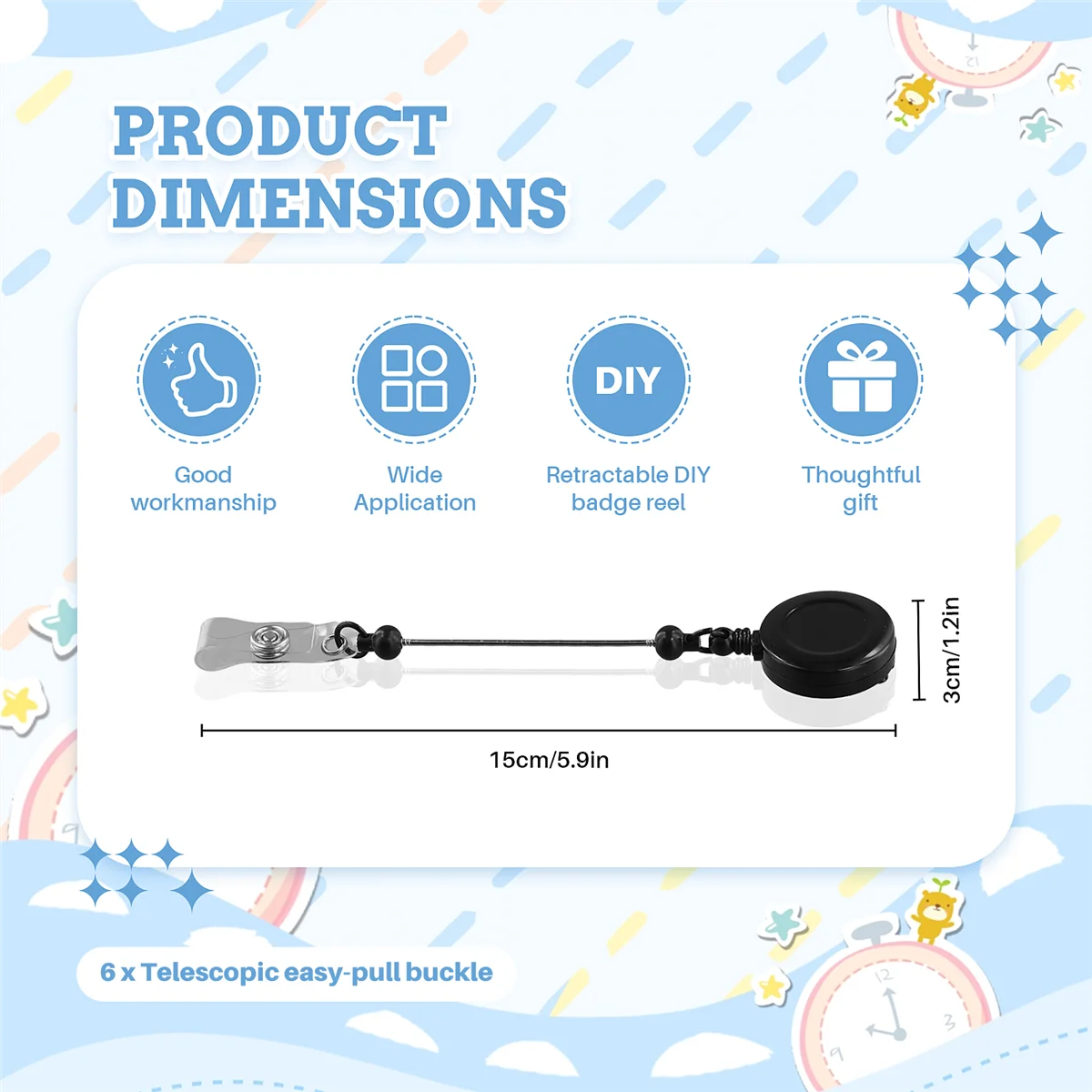 

New-Design 6 Pcs Beadable Retractable Badge Reel Clips Holder with Clip DIY Gift