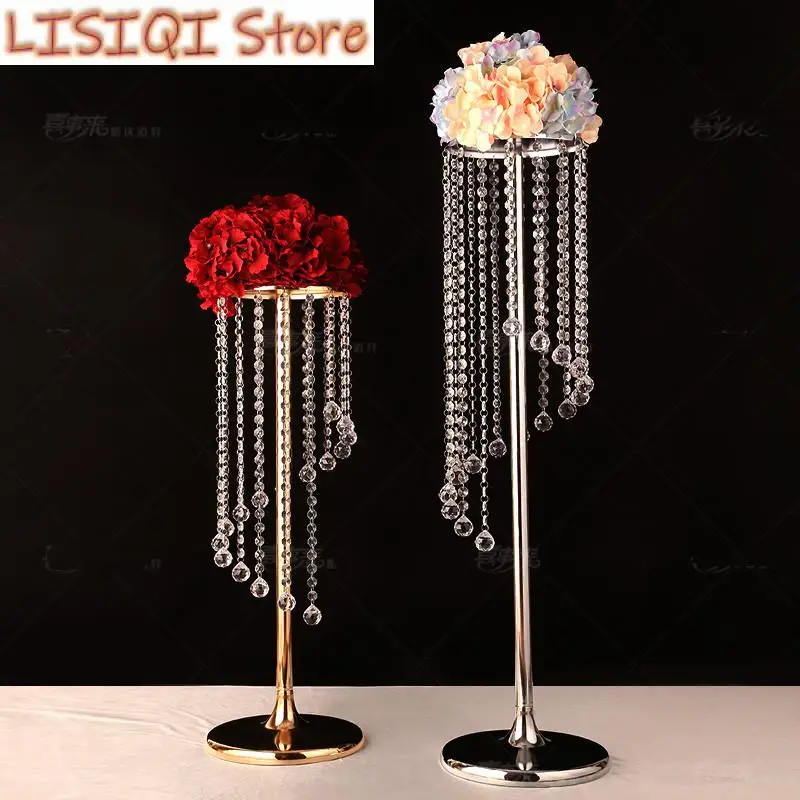 New Creative Retro Gold Silver Wedding decoration props crystal Bead curtain Flower arrangement Candlestick Decorative ornaments