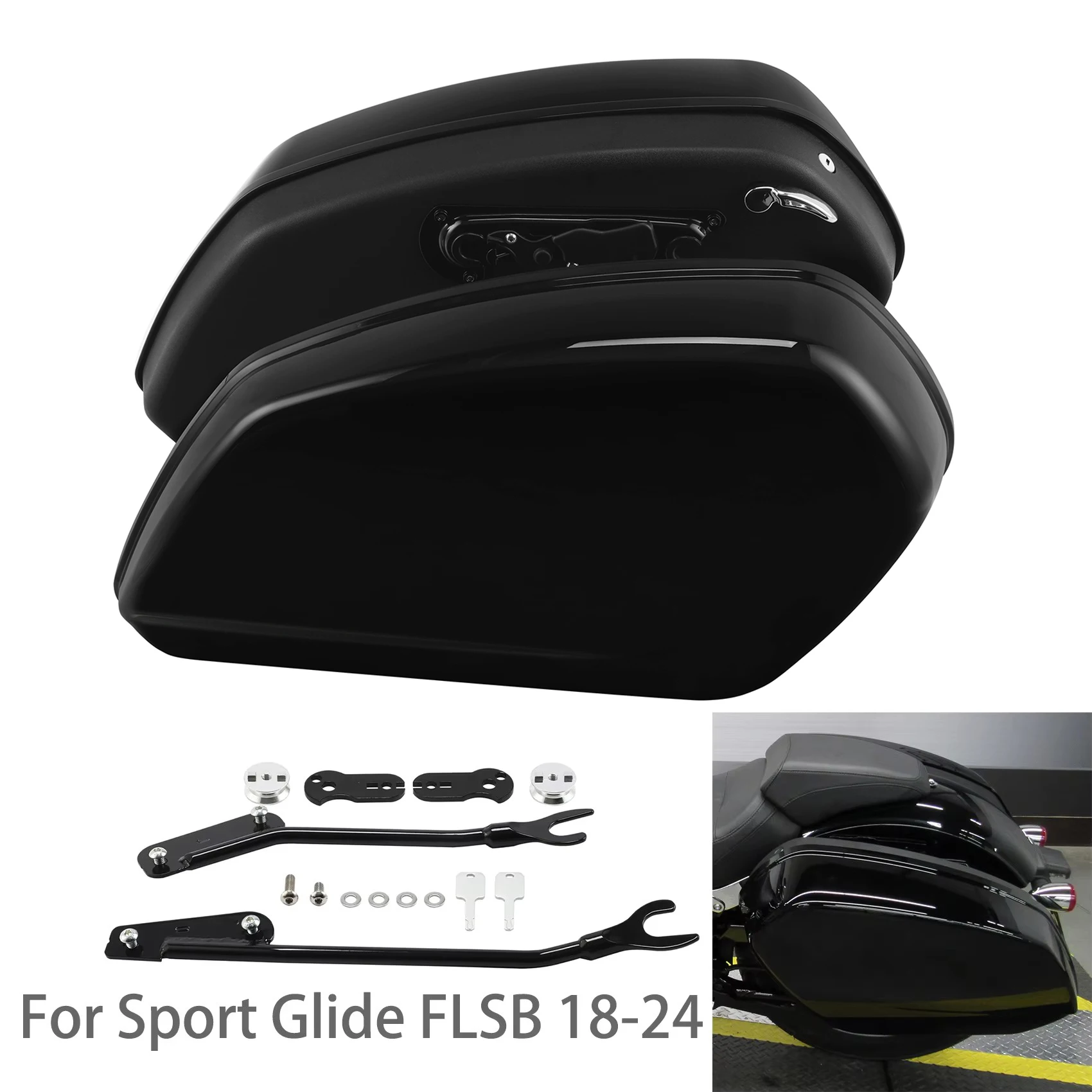 Gloss Black Saddlebag Bags For Harley Sport Glide FLSB 2018-2024 2023 2022 Luggage Side Box