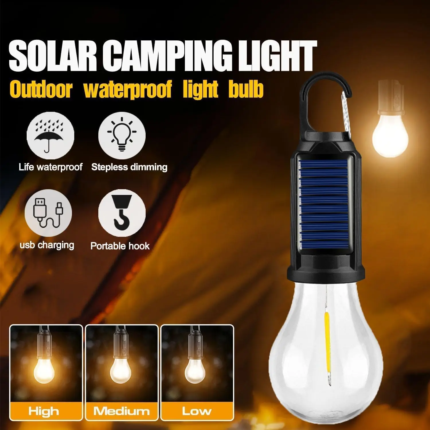 Portable LED Camping Lamp Outdoor Solar /USB Charging Hanging Lamp LED Night Lights Waterproof Camping Light Garden Decor