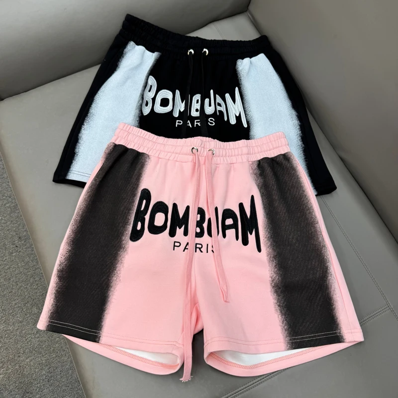 

Stripe Splice Big Paint Graffiti Shorts Loose Drawstring Shortpants Men Women Vintage High Street Summer Shorts Beach Holiday