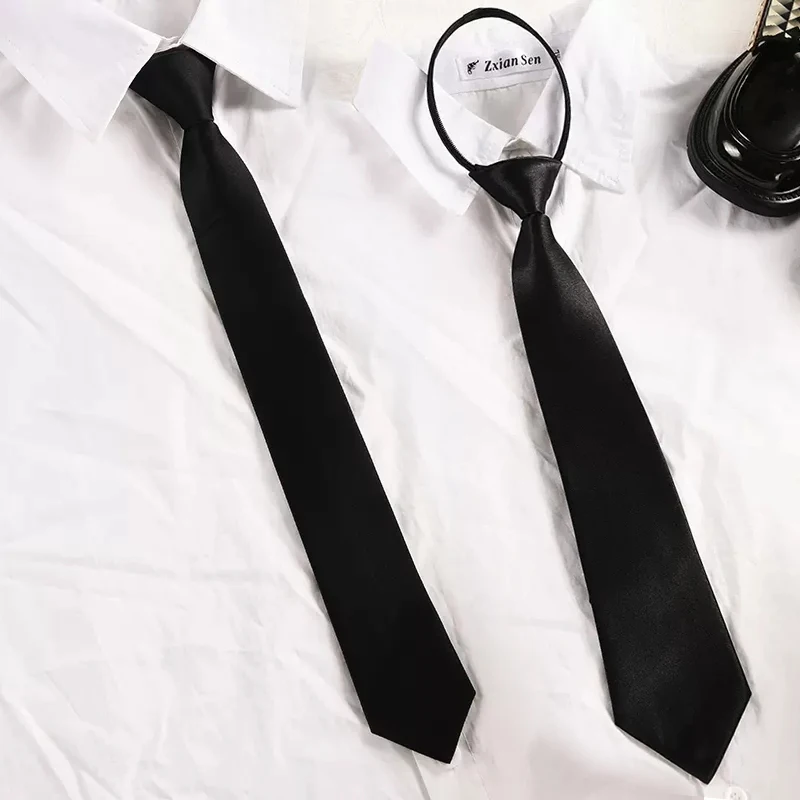 Black Simple Clip on Tie Security Tie JK Uniform Shirt Suit Neckties Steward Matte Funeral Lazy Neck Ties for Men Women Students