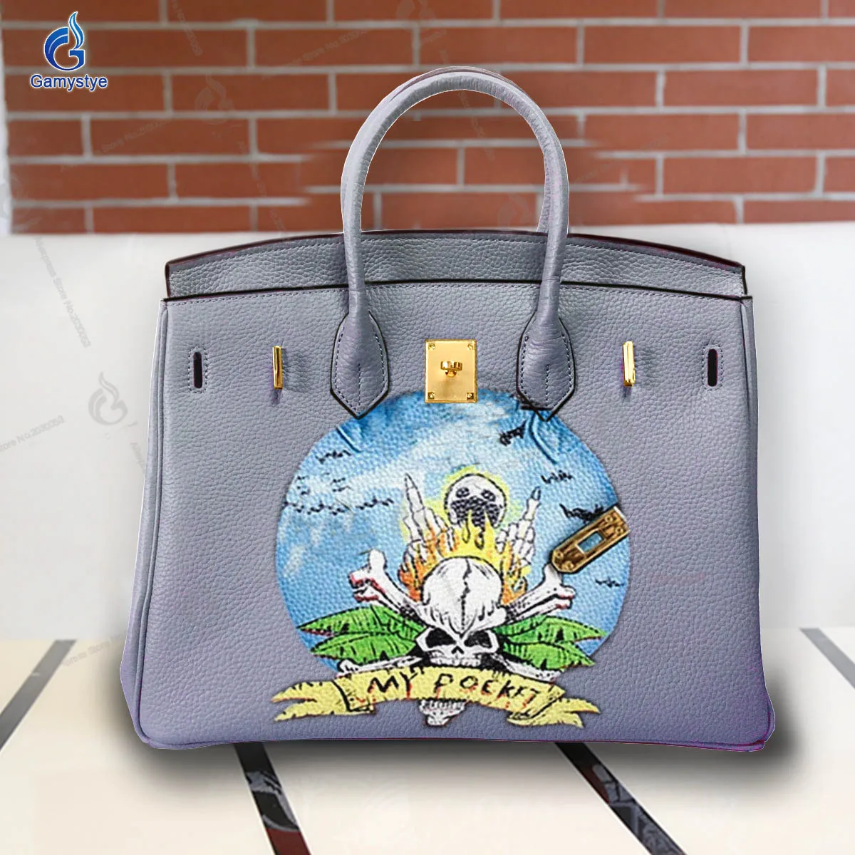 Art Hand-Painting Skull white Customize Totes Ladies Tote Handbags Messenger Shoulder Bag For women Genuine Togo Leather Fashion