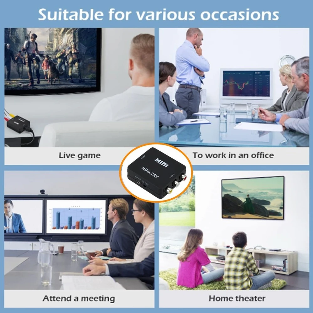 congdi HDMI-compatible to RCA Converter AV/CVSB L/R Video Box HD 1080P 1920 * 1080 60Hz HD2AV Support NTSC PAL Output HDToAV