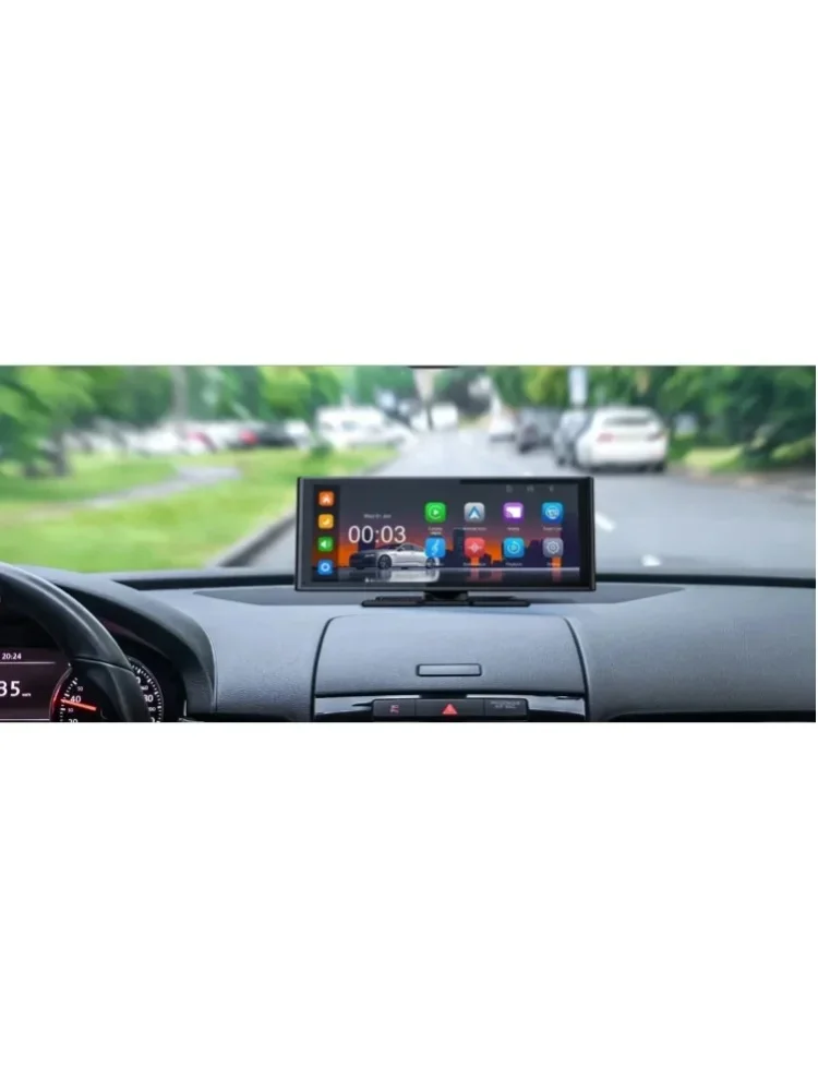 ESSGOO 10,26-Zoll 4K+1080p Kabelloses Tragbares CarPlay-Display mit Front- und Rückkamera Universelles Auto-Stereo für LKWs Android Auto BT AUX FM USB 64GTF Optional
