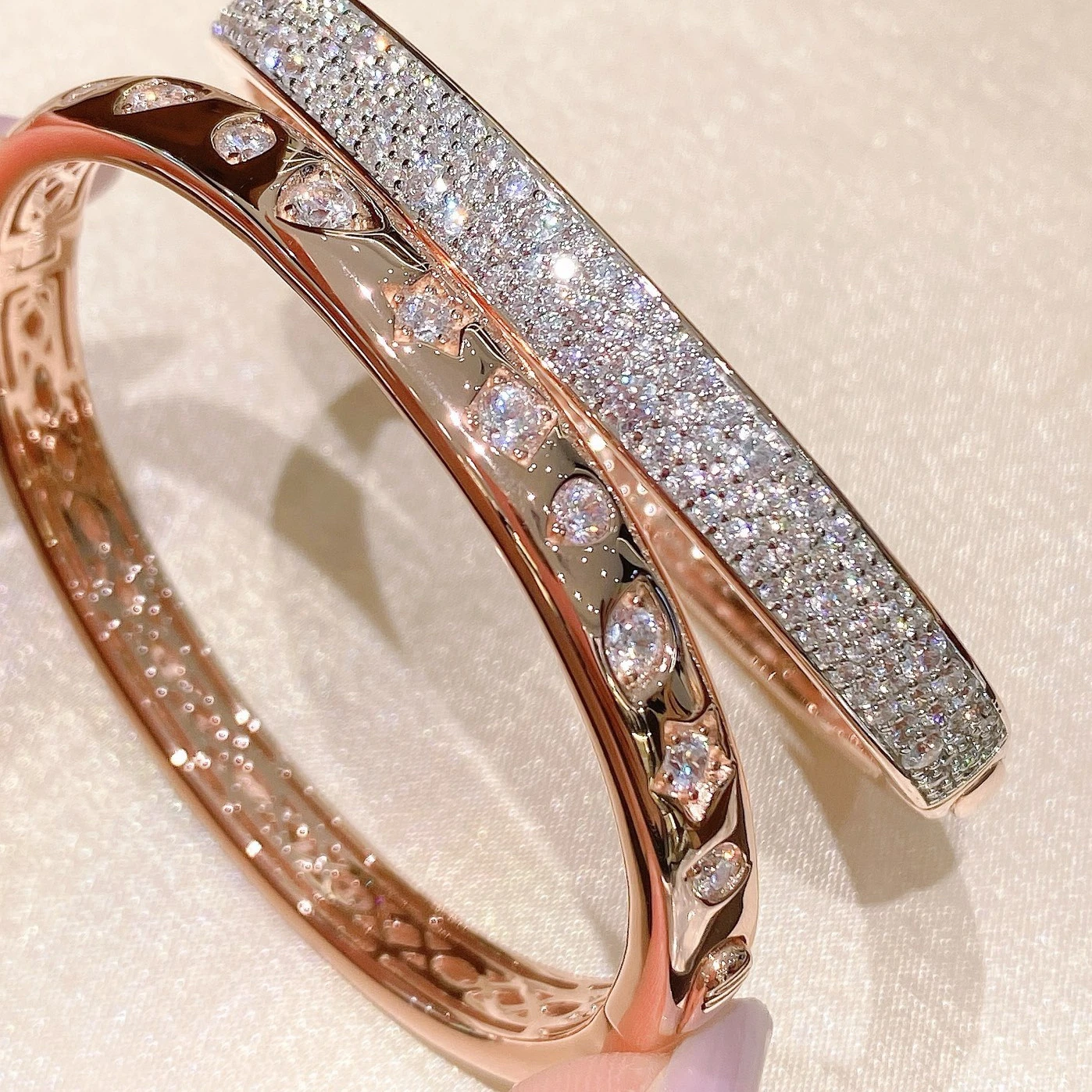 KQDANCE Brazalete de Plata 925 de Alta Calidad con Circonita 7A y Diamante de Alto Carbono de Doble Cara para Mujer, Joyería Delicada para Boda