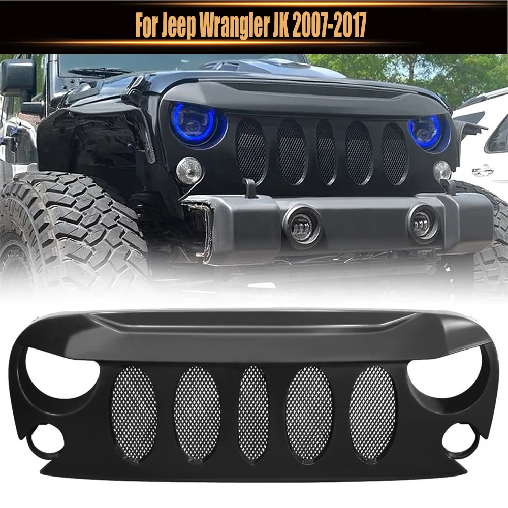 

Front Racing Grille Mesh Bumper Mask Cover Grills Guard Grid Demon Mod Style Matte Black Grille For Jeep Wrangler JK 2007-2017