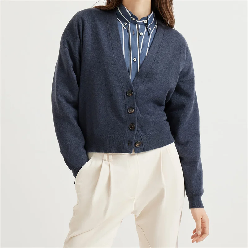 

Cardigan for women New elastic knitted slim fit V-neck long sleeved top for autumn 2025 Cashmere blend Women's sweater knitwear
