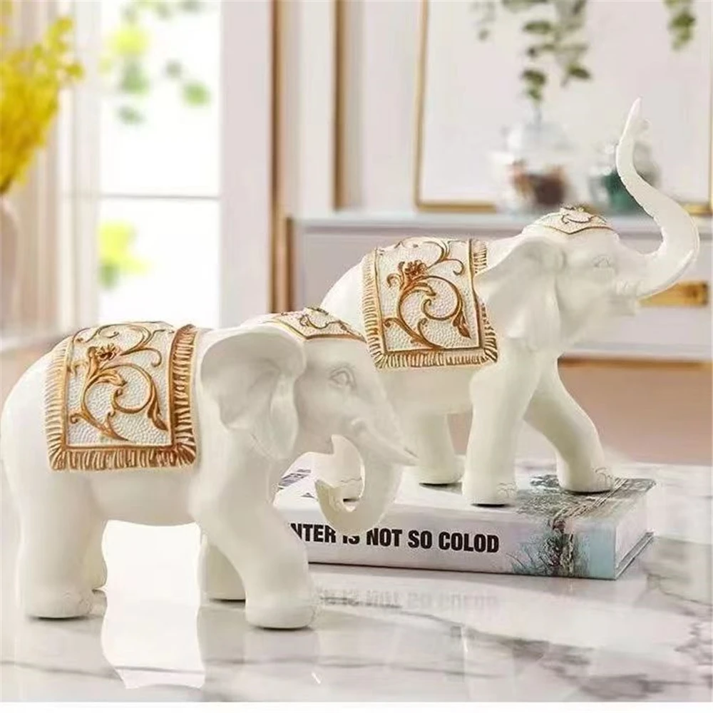 Пара статуй слона, поделки из смолы, подразумеваемый предмет удачи, украшение для гостиной, крыльца, стола, счастливое индийское украшение слона