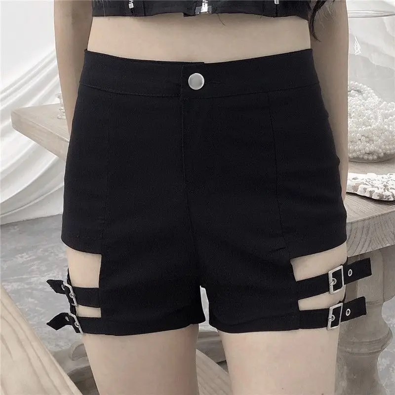 Black Skinny Shorts for Women Sexy Bandage Stretchy Fashion Hotsweet Breathable High Waist Personality Streetwear Chic Summer