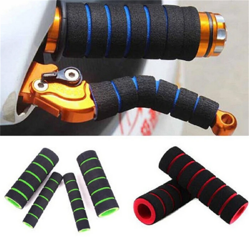 2 Pair Motorcycle Bicycle HandleBar Grip + Brake Clutch Lever Soft Sponge Cover