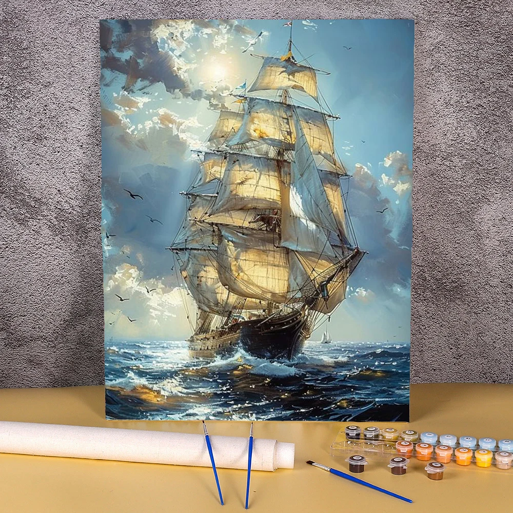 

Painting By Numbers Drawing Crafts Supplies For Adults Sailboat Seascape Paintings Ocean Wall Art Picture For Home Decoration