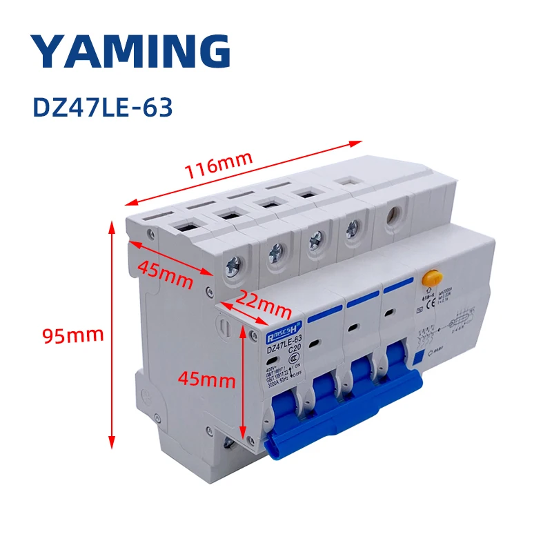 DZ47LE-63 Leakage Protector Mini Circuit Breaker Air Switch 4P Household Small Three-phase 380V 10-63A MCB