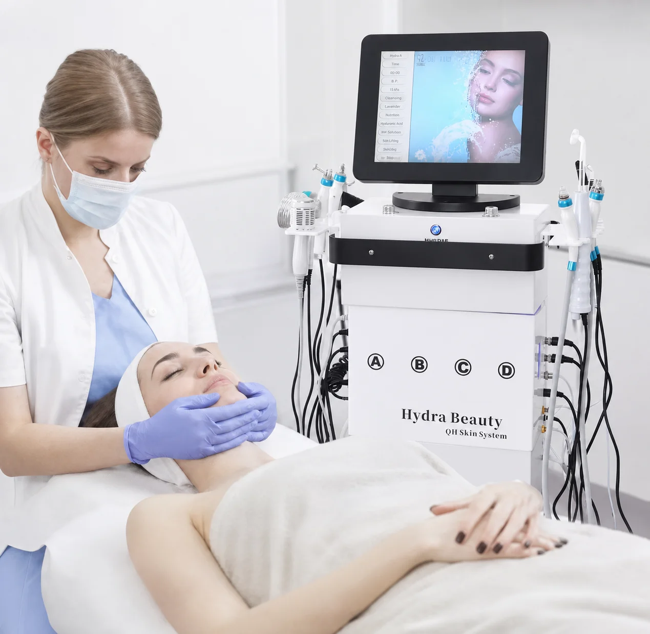 White 14 in 1 Hydra Dermabrasion Machine Mechanical Pump Hydro Oxygen Jet Peeling Facial Machine Salon Beauty Machine