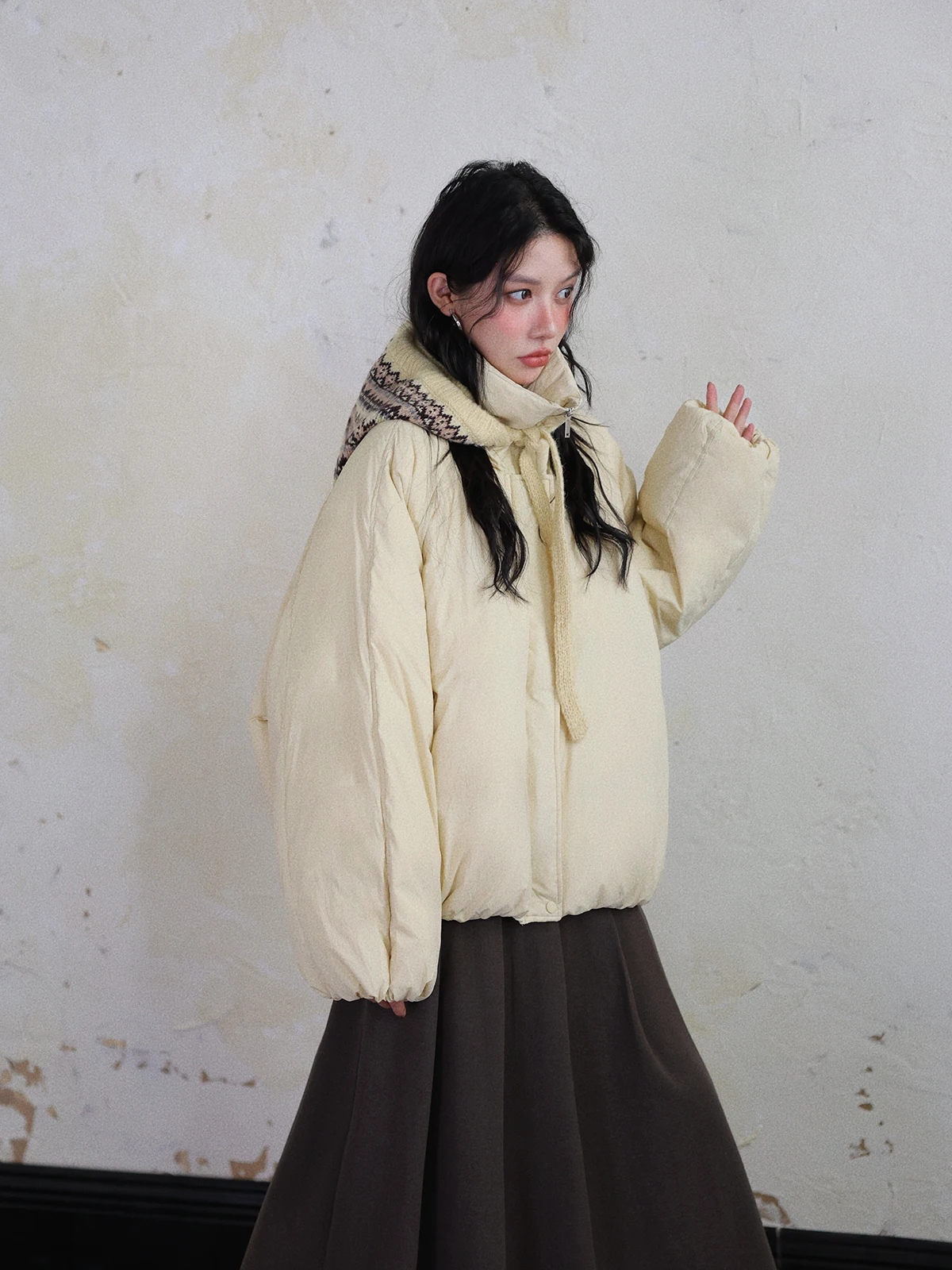 

DR New National Stand Thiened Detachable Fair Isle Knitted Hat with Hood Egg ell Collar down Jaet Women Winter Outer...