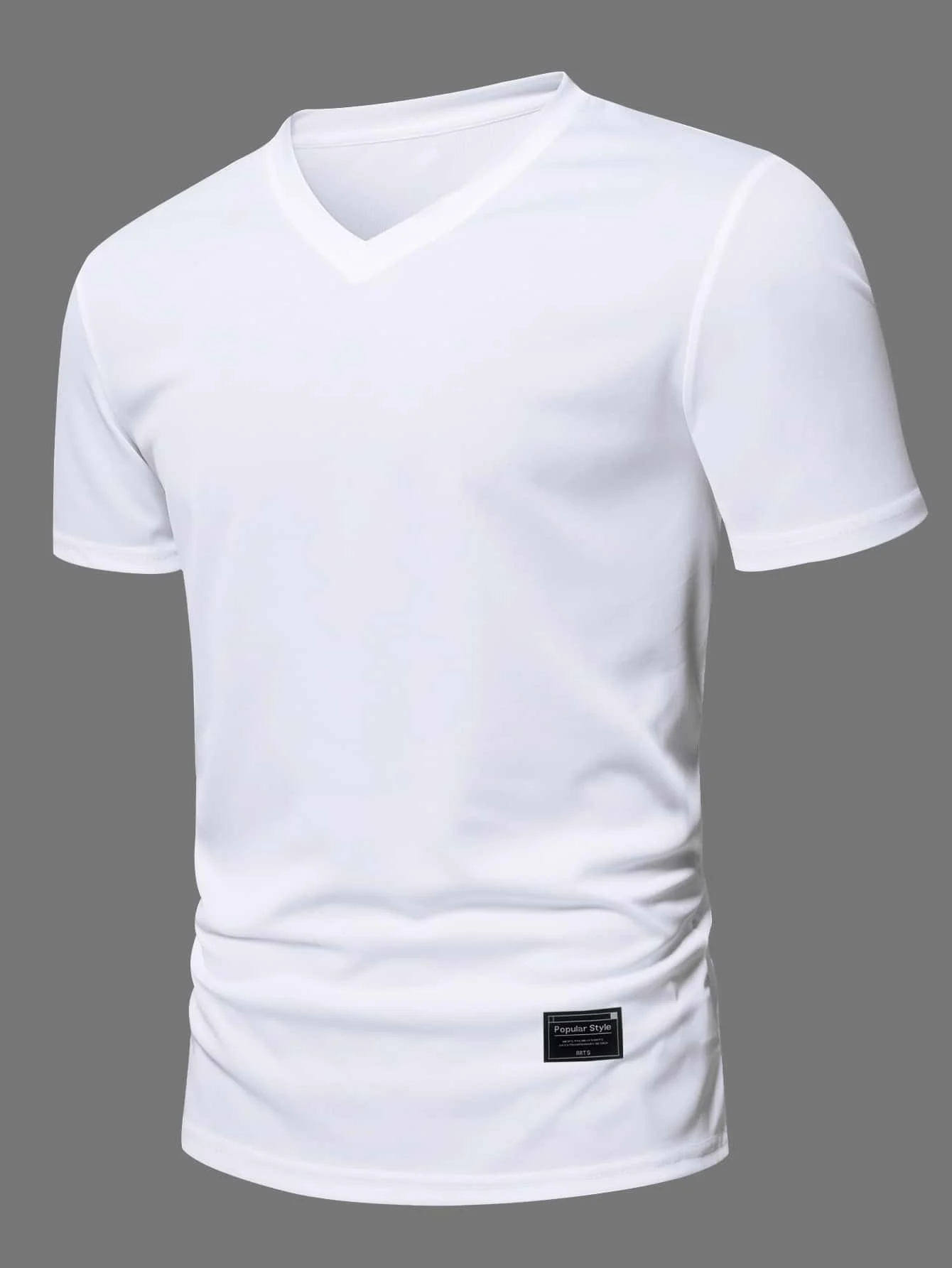 

Men's V-Neck Short Sleeve T-Shirt - Solid White, Slim Fit, Casual Summer Wear