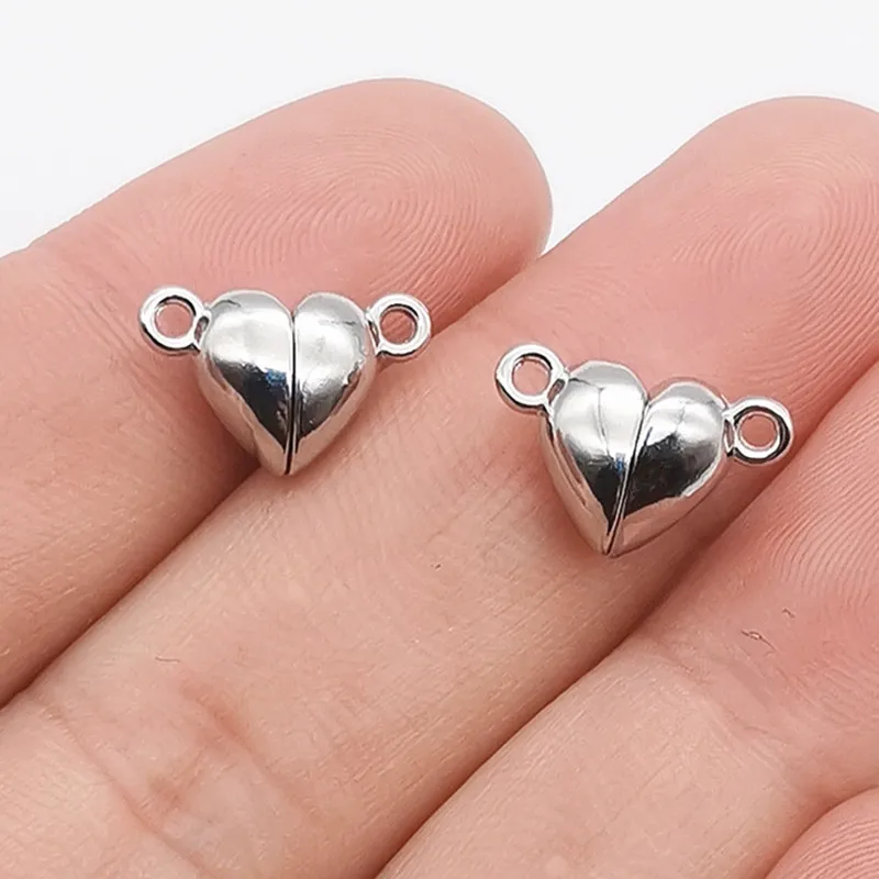 10sets(20pcs) Silver Color Heart Round Magnetic Snap Charms Tool Pendant Fit DIY Handmade Metal Jewelry Making Finding Supplies