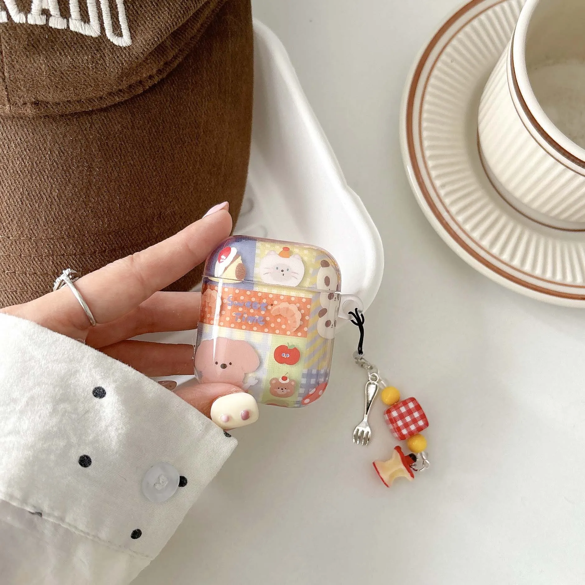 Cartoon bear cake sweet ins imd earphone case for apple airpods 1 3 2 4 pro 2nd wireless bluetooth headset charging box