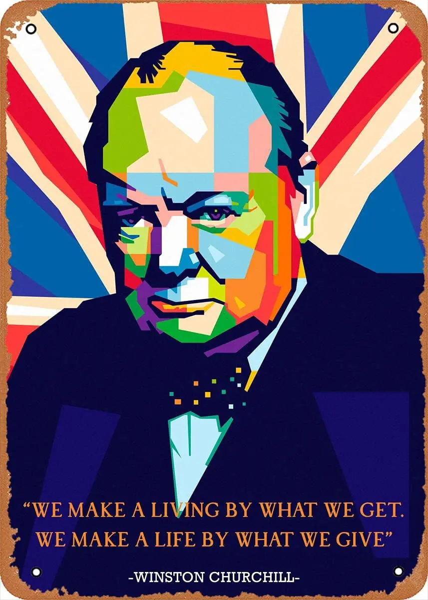 Winston Churchill Public Figure Retro Vintage Decorative Metal Tin Sign 8x12 Inch