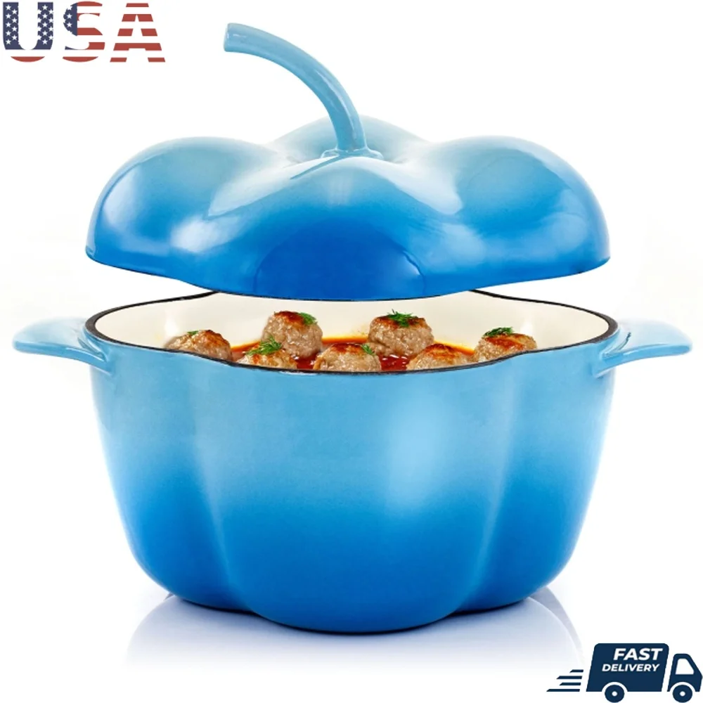 

3qt эмалированная чугунная запеканка, голландская духовка, антипригарный колокольчик, кастрюля в форме перца с чугунной крышкой, здоровое питание