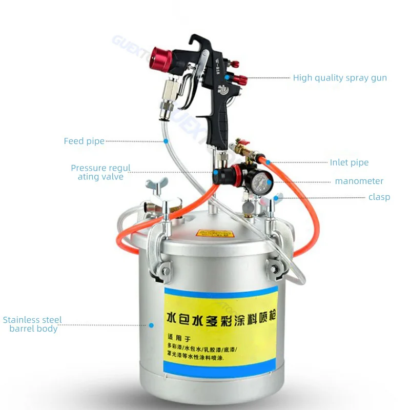 10L Colorful Spray Paint Gun 2.5/3.0/3.5Pressure Pot Tank Kit High Pressure Paint Pot Feed Spray Gun 2.0mm Nozzle Paint Sprayer