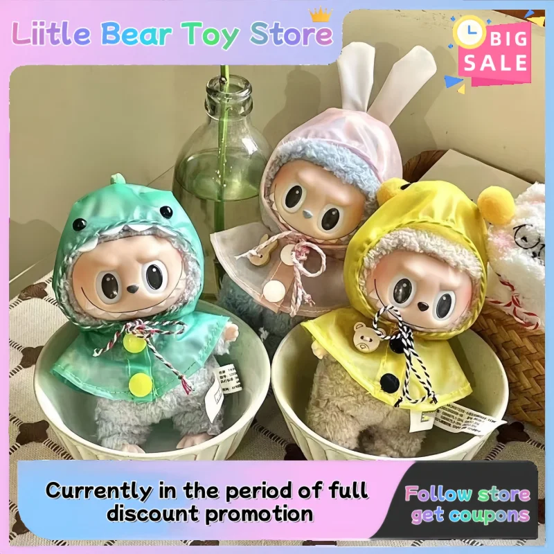 

Only Sale Clothes 17cm V1v2v3 Labubu Raincoat Set For Outdoor Play Travel Generation Pendant Headband Dressing Up Special Gifts