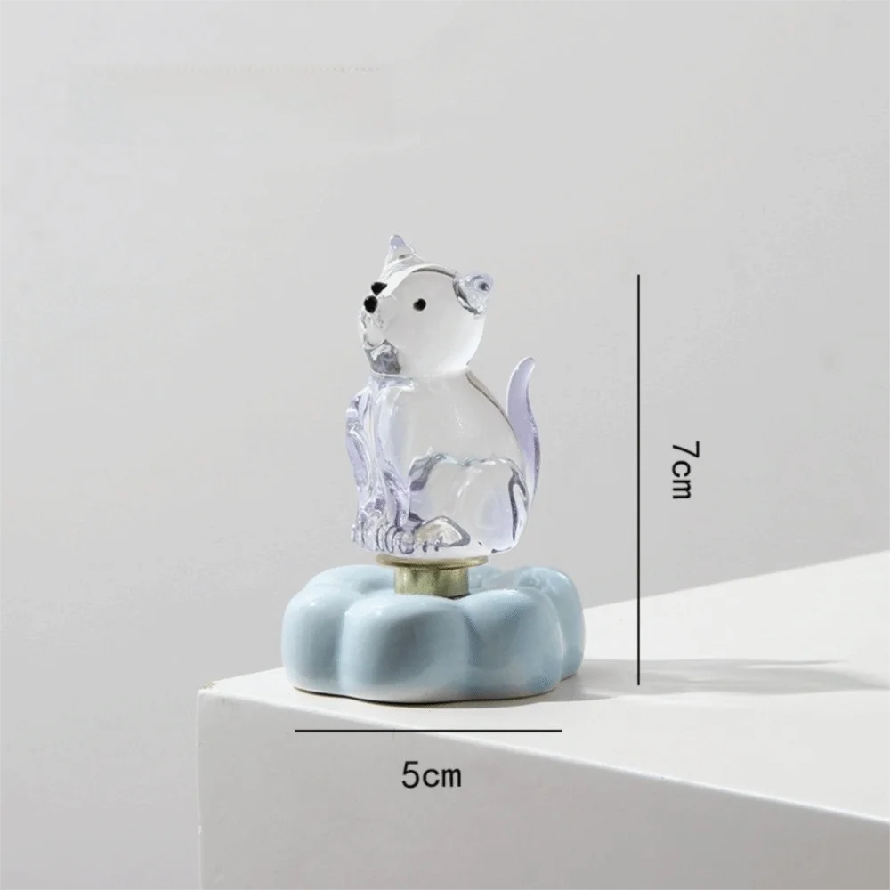 Glass Glass Cat Figurine Ceramic Rotating Base Crystal Cat Ornament Transparent Finish DIY Assembly Glass Animal Ornament