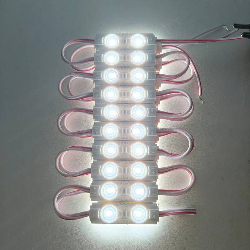 20 Stück 2LED DC12V LED-Modul 2835 6500k Weiß SMD-Module mit Linse 40*12mm Hintergrundbeleuchtung Wasserdicht IP67 Schilderbeleuchtung Kaltweiß