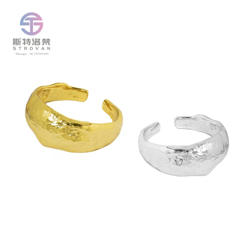 

925 Sterling Silver Jewelry Wholesale Niche Adjustable Rings Tin Foil Irregular Simple Style Bump Surface Ring Designs for Girl