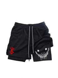 Berserk-pantalones cortos deportivos 2 en 1 para hombre, Shorts de secado rápido para correr, entrenamiento de gimnasio y Fitness, doble capa