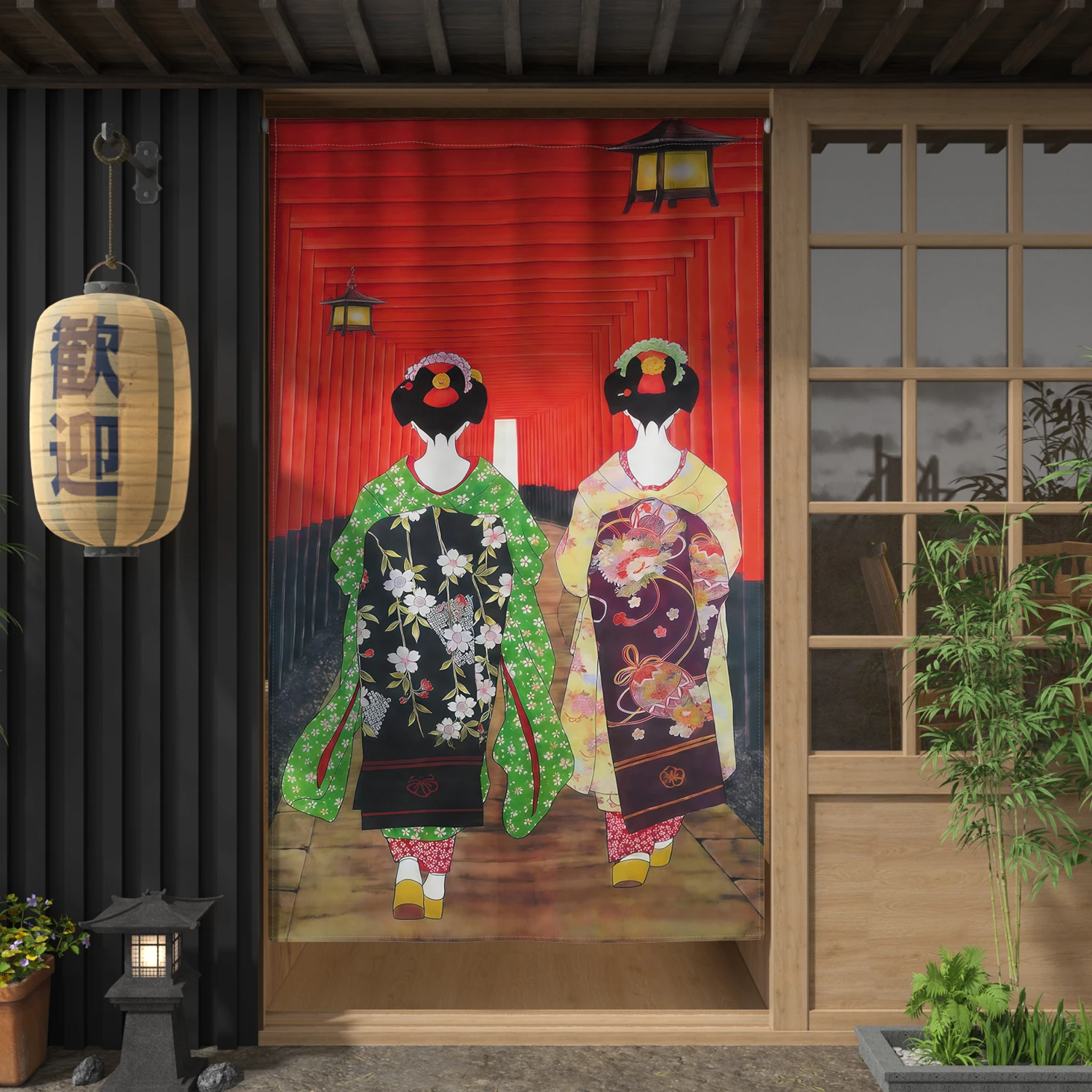 Japanese Geisha Door Curtain Geisha Girls Dining Door Decor Curtain Partition Drape Kitchen Entrance Single Piece Door Curtains
