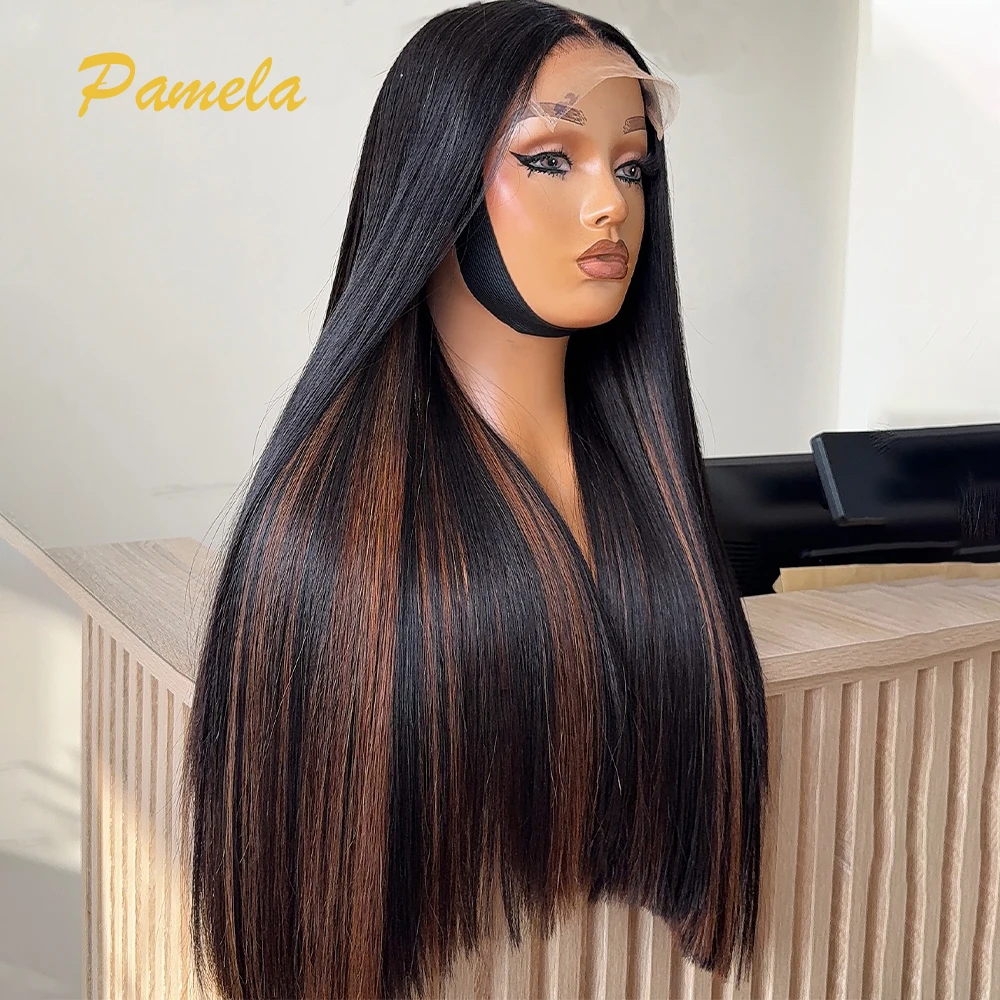 

250% Density 100% Human Hair Wig Highlight 1B/30 Colored 13x4 Bone Straight Transparent Lace Frontal Human Hair Wigs For Women