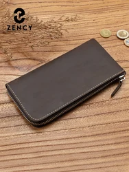 Zency New Purse Genuine Leather Long Wallet Cowhide Clutch Multifunction Multiple Card Slots Holders Bags Coin Bag Unisex