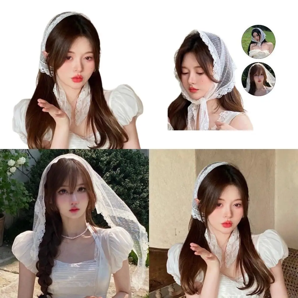 

652F Teens Girl Lace Bandana Summer Sunproof Headscarf Tie Back Camping Headwrap Sunproof Girl Traveling Hair Kerchiefs