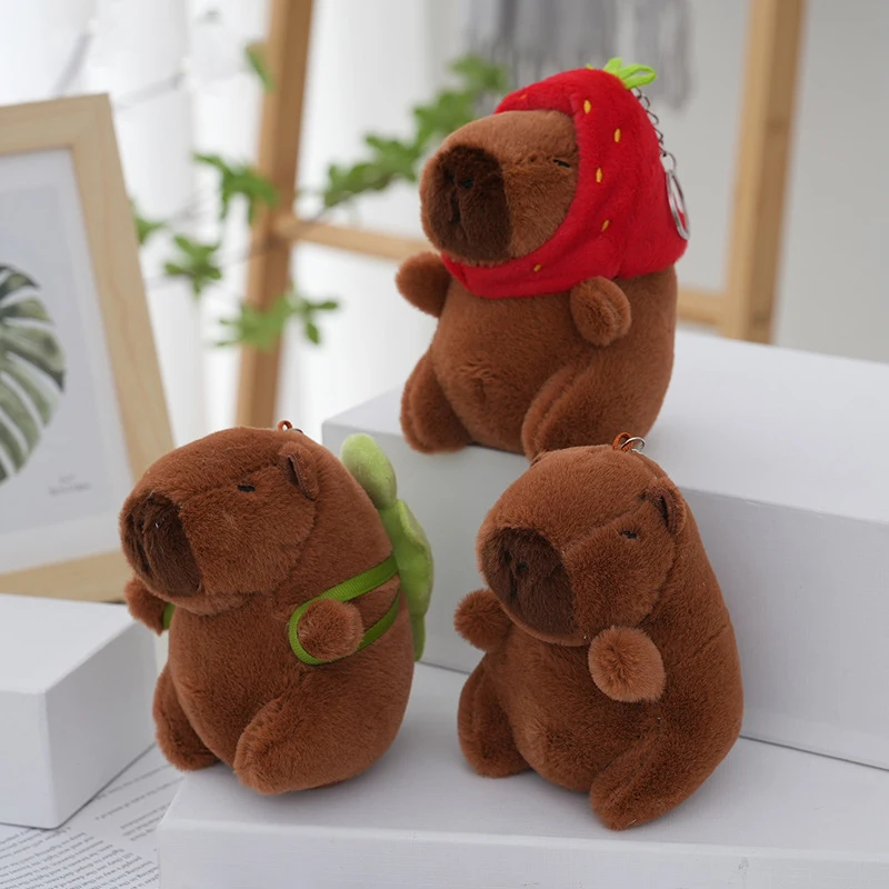 Bonito pelúcia capivara chaveiro animais dos desenhos animados brinquedo de pelúcia macio boneca presente brinquedos do miúdo saco boneca pendurado ornamentos pingente do carro