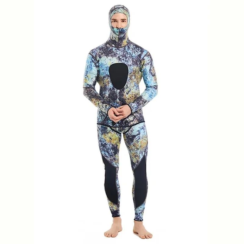 

Wetsuits Men's 3MM Neoprene Hooded Warm Wetsuit Camouflage Split Hunting Fish Hunting Scuba Snorkeling Surfing Swimsuit