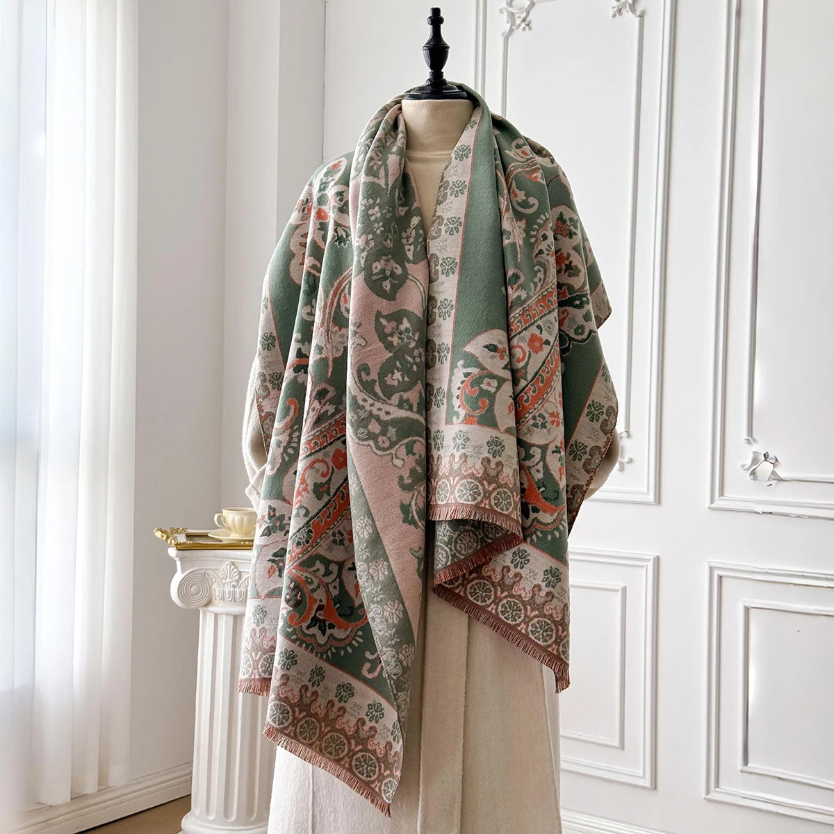 

Women's Winter Fashion Imitation Cashmere Poncho: Warm Thick Pashmina Shawl Wrap, Versatile Bufanda Echarpe Scarf