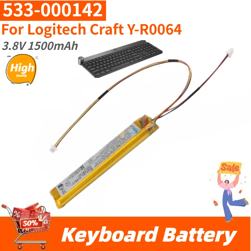 

High Quality 533-000142 Keyboard Battery 3.8V 1500mAh for Logitech Craft Y-R0064 Brand New Replacement Battery