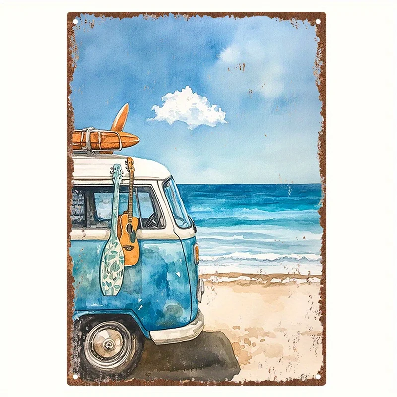 Vintage Beach Camper Metal Sign 20x30cm Retro Surf Van Wall Decor Iron Plaque Garage Bar Office